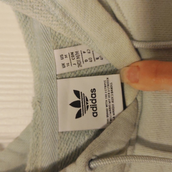 Adidas Originals Cropped Hoodie Mint Green French Terry, Trefoil Logo 3 Stripes - Picture 2 of 12